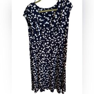 GLAMOUR Navy Polka Dot Midi Dress | Surplice V-Neck | Size Medium